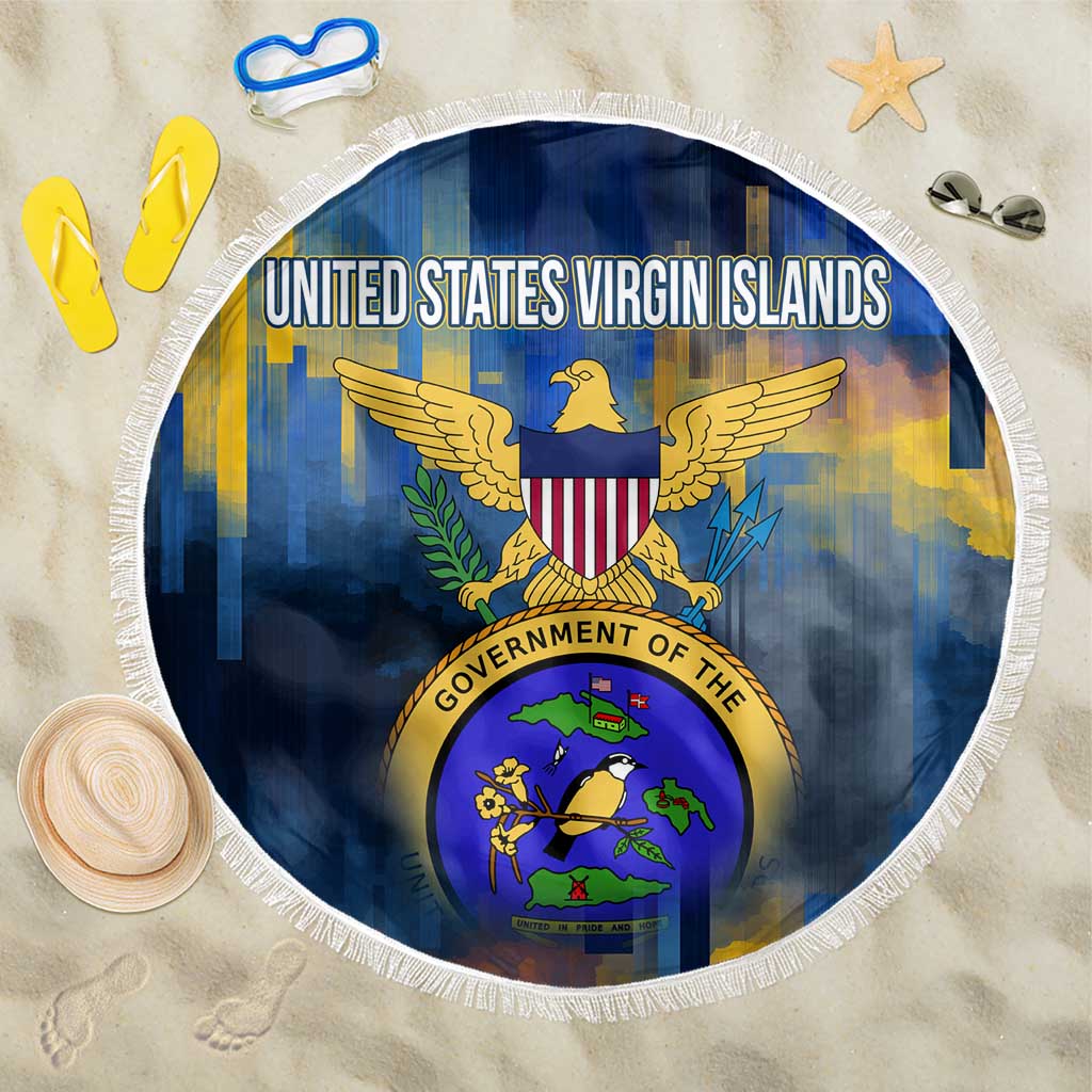 United States Virgin Islands Beach Blanket with Blue Yellow Government Seal Design and Bald Eagle - Wonder Print Shop