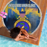 United States Virgin Islands Beach Blanket with Blue Yellow Government Seal Design and Bald Eagle - Wonder Print Shop
