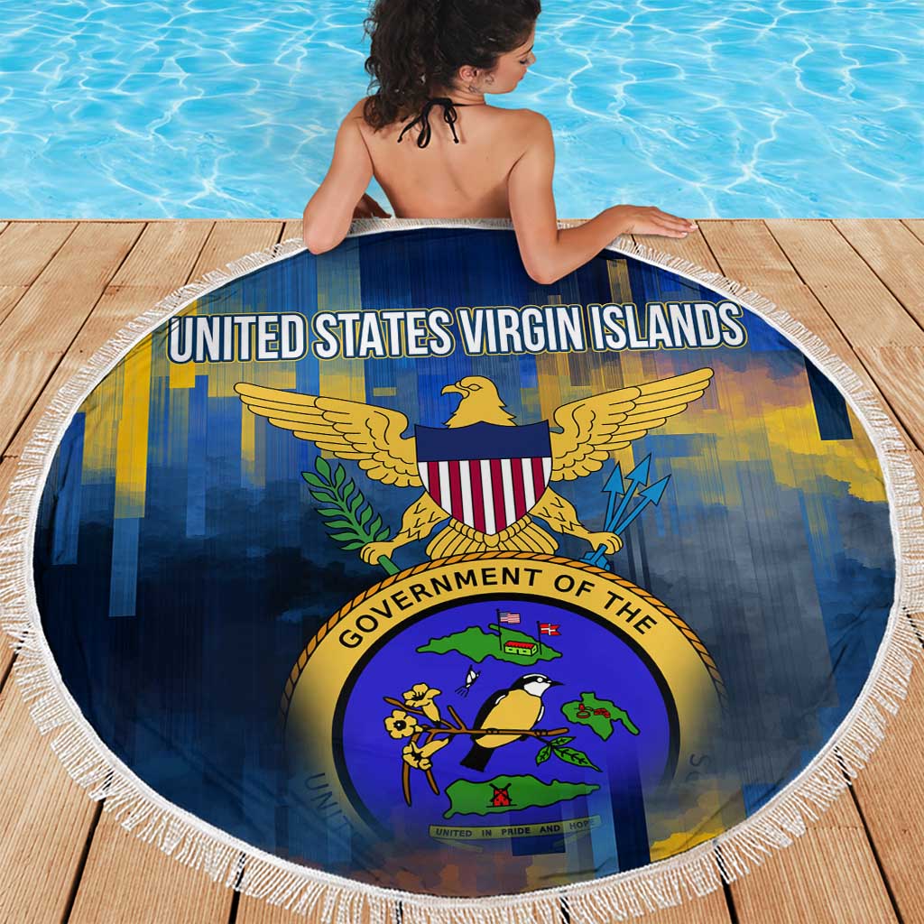 United States Virgin Islands Beach Blanket with Blue Yellow Government Seal Design and Bald Eagle - Wonder Print Shop