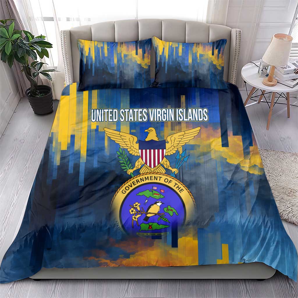United States Virgin Islands Bedding Set with Blue Yellow Government Seal Design and Bald Eagle - Wonder Print Shop