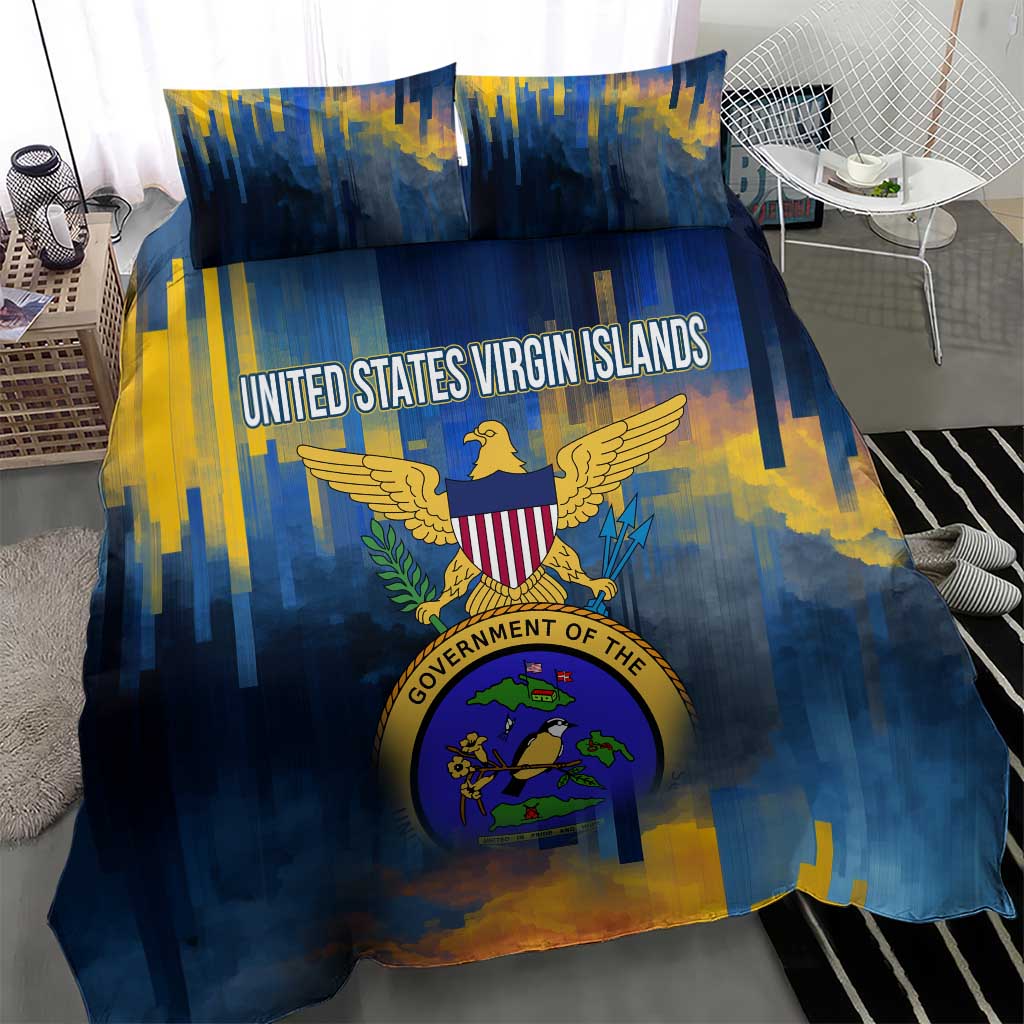 United States Virgin Islands Bedding Set with Blue Yellow Government Seal Design and Bald Eagle - Wonder Print Shop