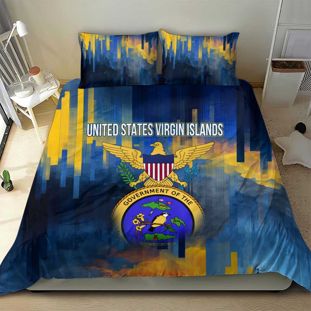 United States Virgin Islands Bedding Set with Blue Yellow Government Seal Design and Bald Eagle - Wonder Print Shop