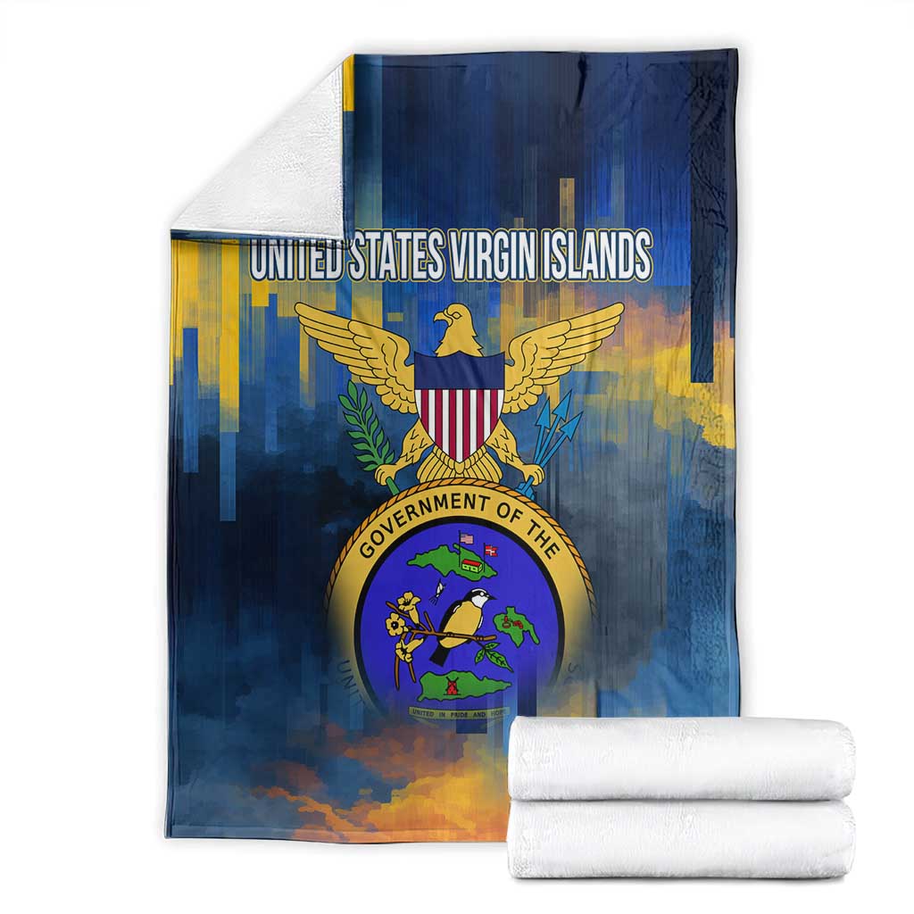 United States Virgin Islands Blanket with Blue Yellow Government Seal Design and Bald Eagle - Wonder Print Shop