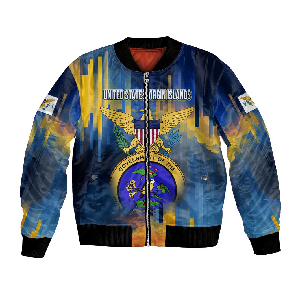 United States Virgin Islands Bomber Jacket with Blue Yellow Government Seal Design and Bald Eagle - Wonder Print Shop