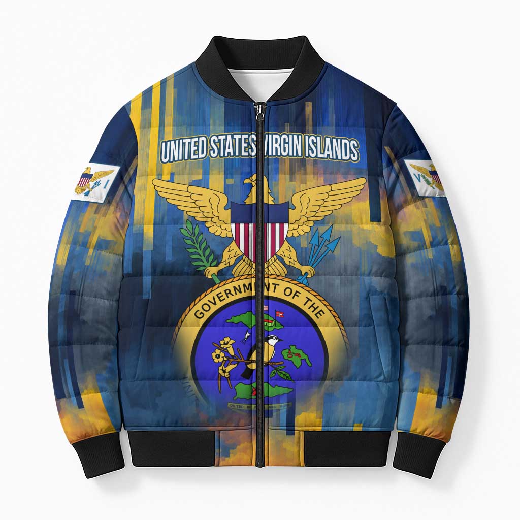 United States Virgin Islands Bomber Puffer Jacket with Blue Yellow Government Seal Design and Bald Eagle - Wonder Print Shop