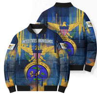 United States Virgin Islands Bomber Puffer Jacket with Blue Yellow Government Seal Design and Bald Eagle - Wonder Print Shop