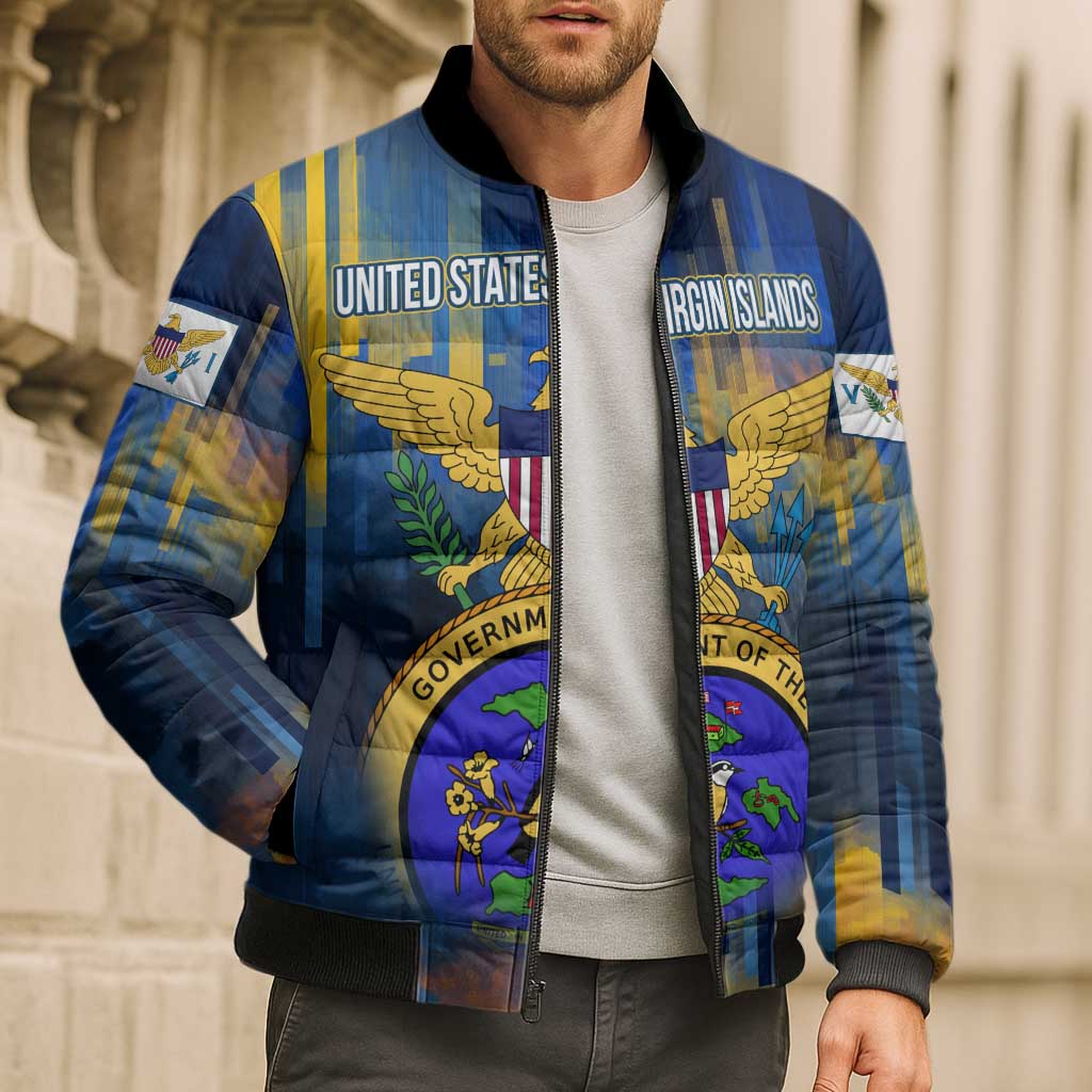 United States Virgin Islands Bomber Puffer Jacket with Blue Yellow Government Seal Design and Bald Eagle - Wonder Print Shop