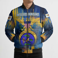 United States Virgin Islands Bomber Puffer Jacket with Blue Yellow Government Seal Design and Bald Eagle - Wonder Print Shop