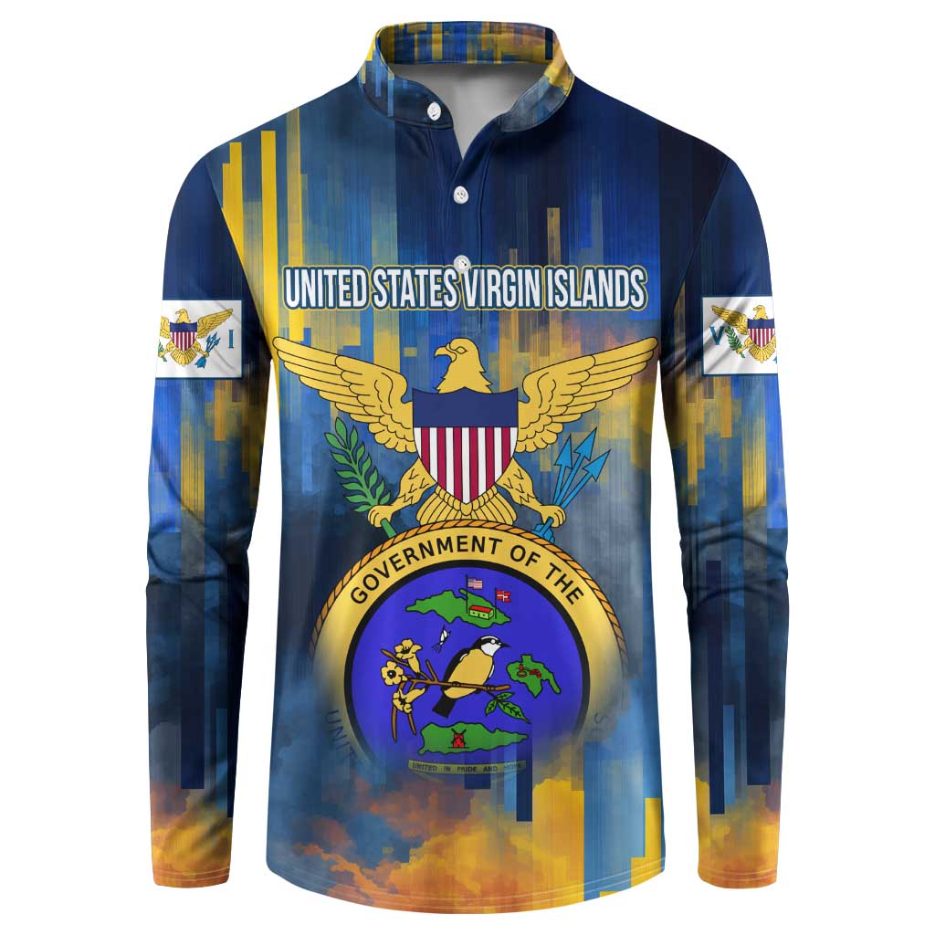 United States Virgin Islands Button Sweatshirt with Blue Yellow Government Seal Design and Bald Eagle - Wonder Print Shop