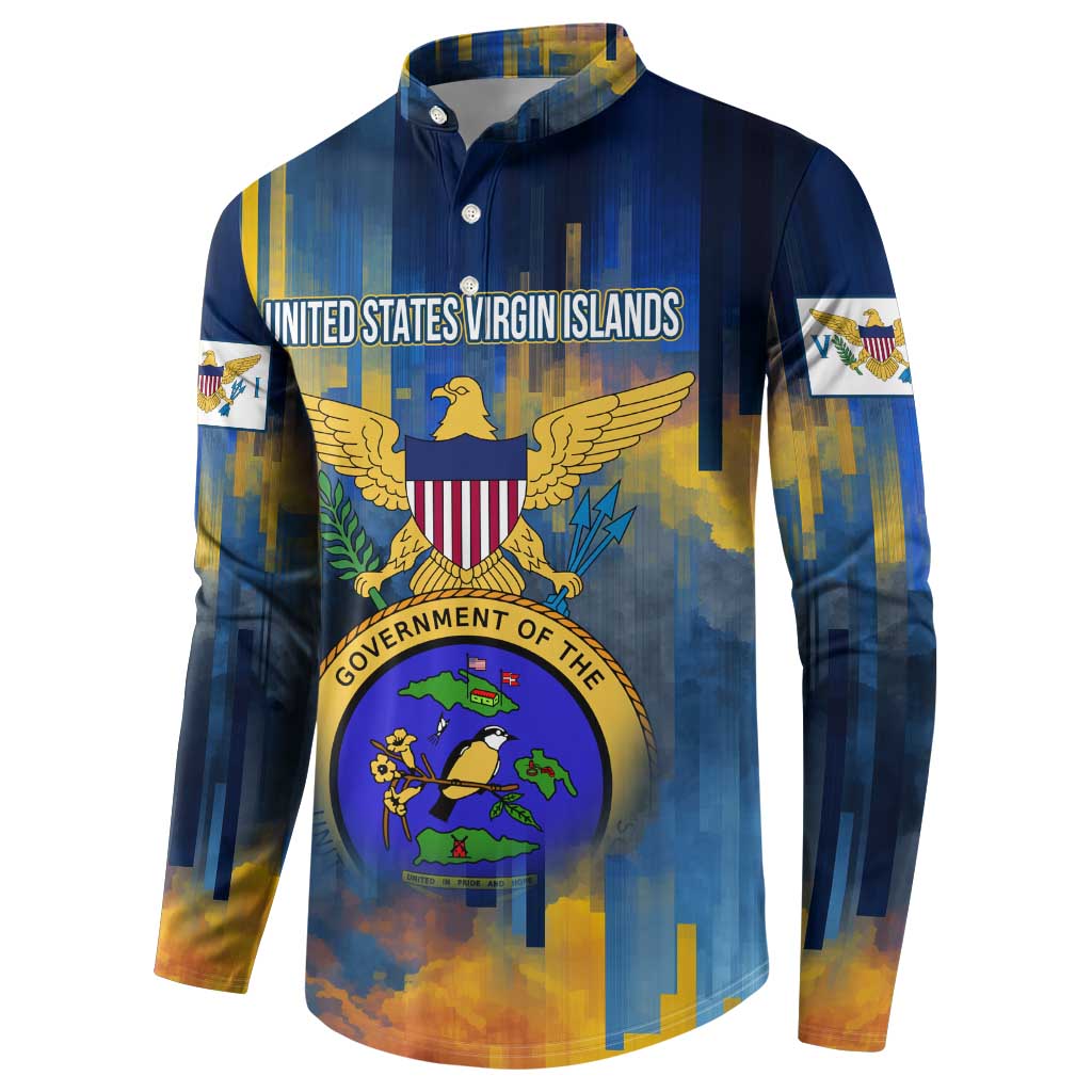 United States Virgin Islands Button Sweatshirt with Blue Yellow Government Seal Design and Bald Eagle - Wonder Print Shop
