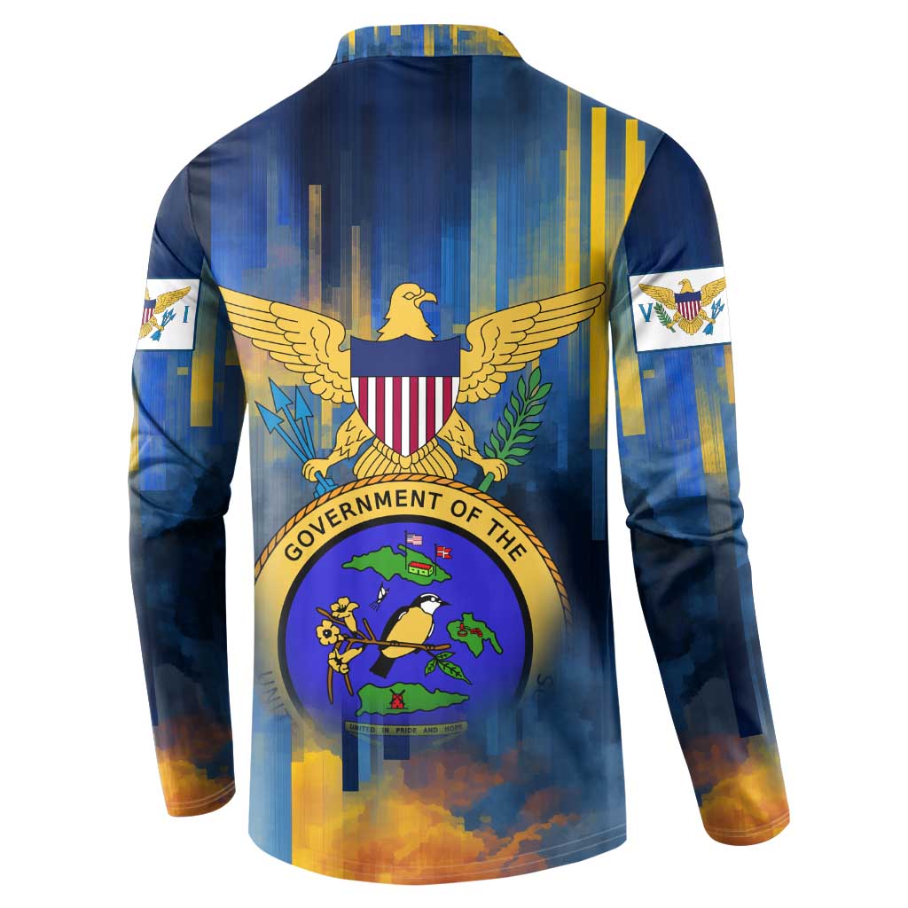 United States Virgin Islands Button Sweatshirt with Blue Yellow Government Seal Design and Bald Eagle - Wonder Print Shop
