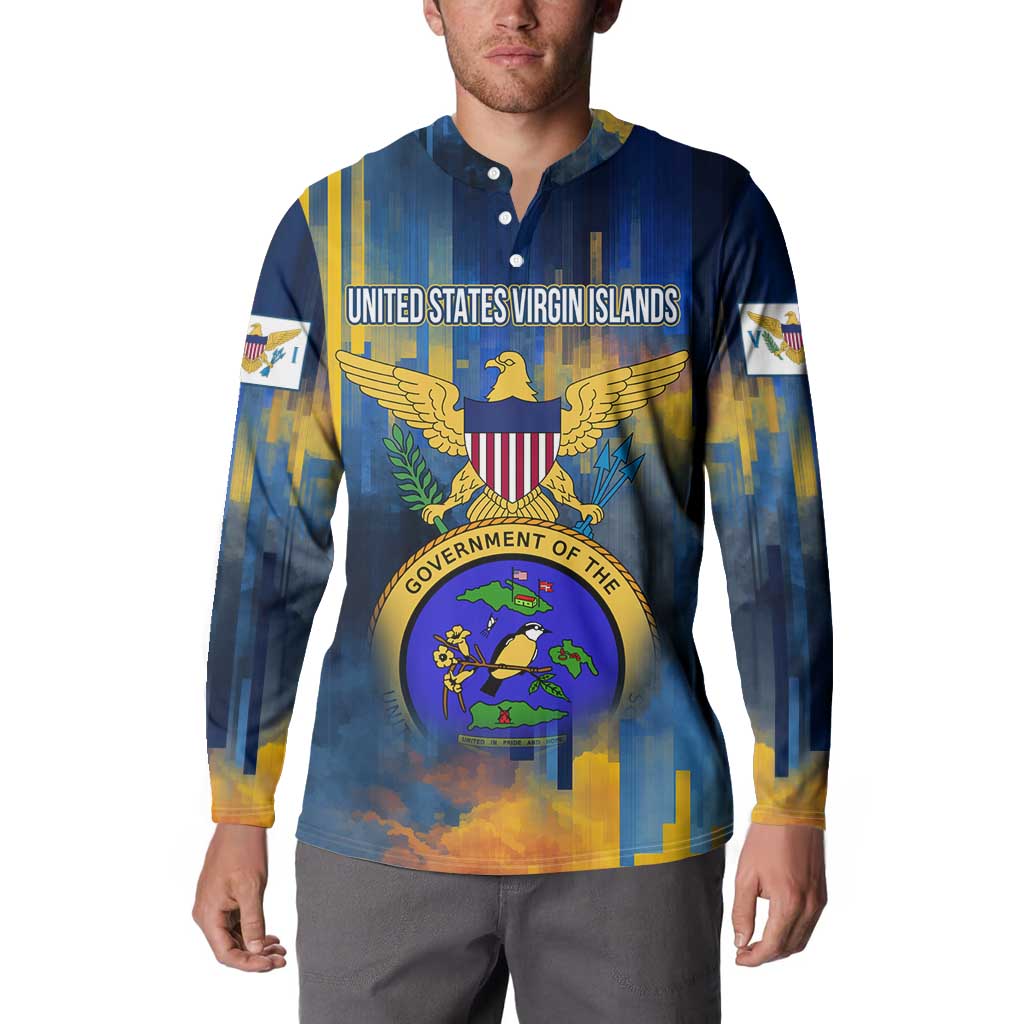 United States Virgin Islands Button Sweatshirt with Blue Yellow Government Seal Design and Bald Eagle - Wonder Print Shop
