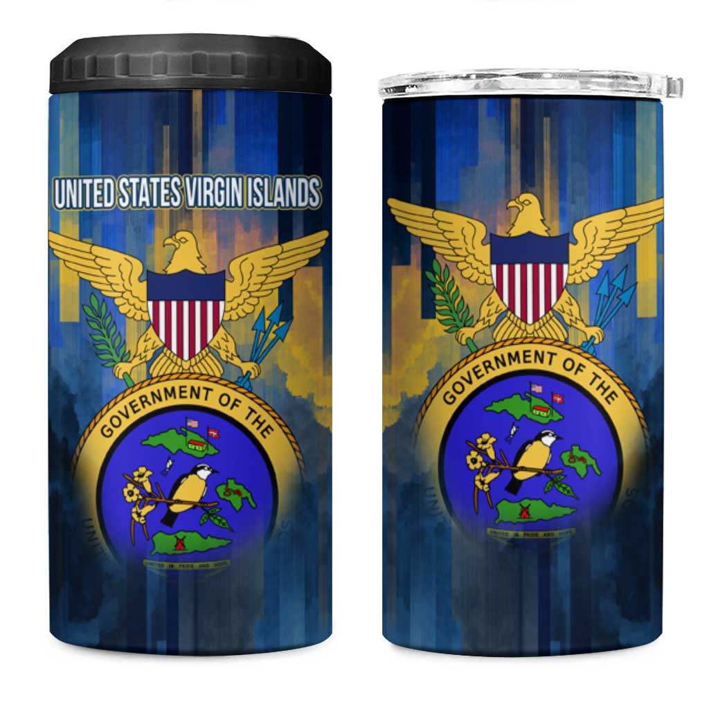 United States Virgin Islands 4 in 1 Can Cooler Tumbler with Blue Yellow Government Seal Design and Bald Eagle - Wonder Print Shop