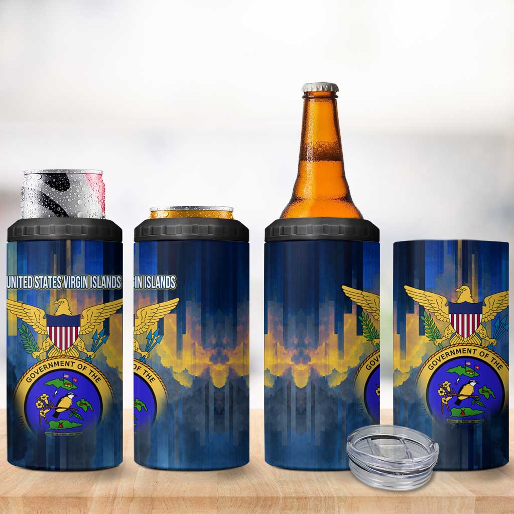 United States Virgin Islands 4 in 1 Can Cooler Tumbler with Blue Yellow Government Seal Design and Bald Eagle - Wonder Print Shop