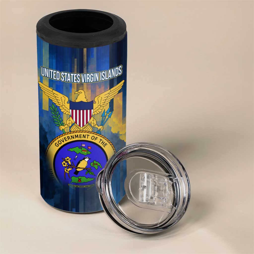 United States Virgin Islands 4 in 1 Can Cooler Tumbler with Blue Yellow Government Seal Design and Bald Eagle - Wonder Print Shop