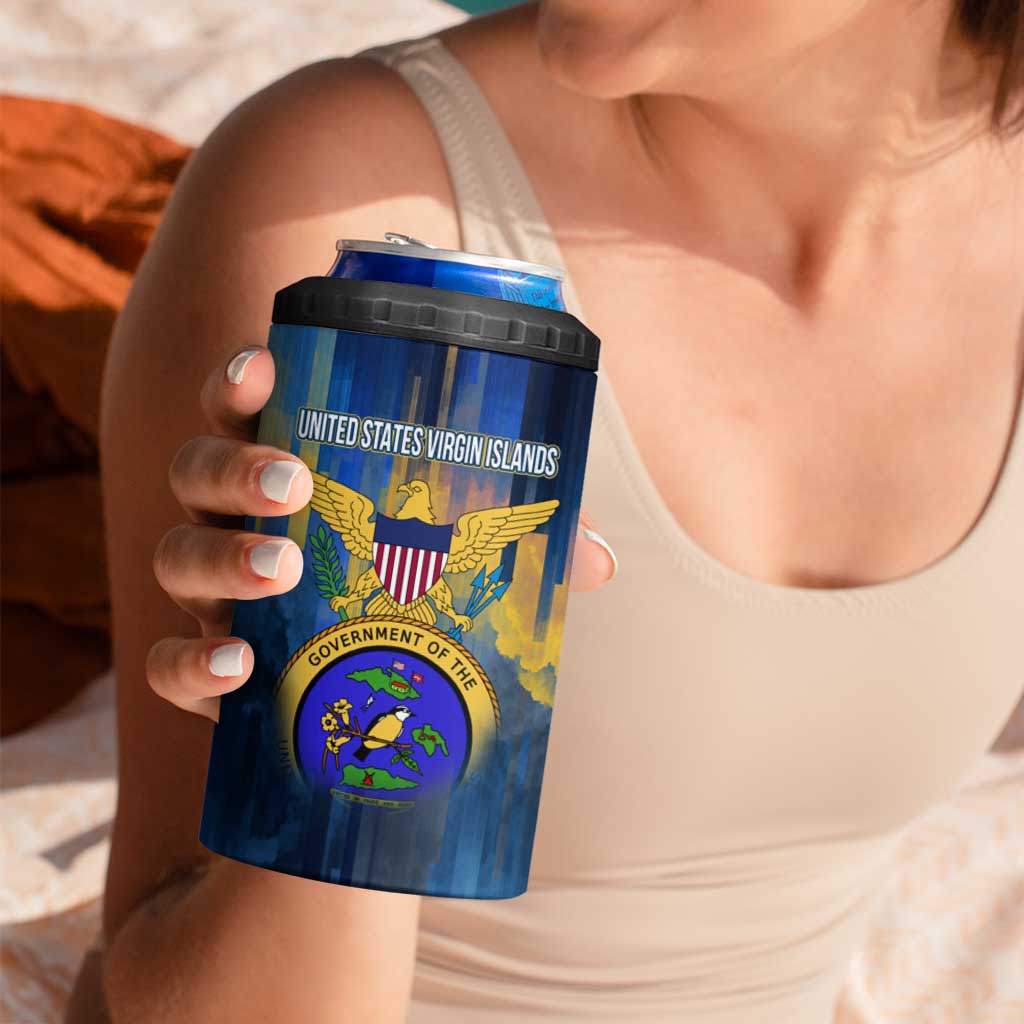 United States Virgin Islands 4 in 1 Can Cooler Tumbler with Blue Yellow Government Seal Design and Bald Eagle - Wonder Print Shop