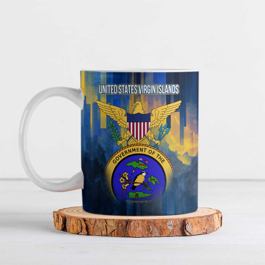 United States Virgin Islands Ceramic Mug with Blue Yellow Government Seal Design and Bald Eagle - Wonder Print Shop