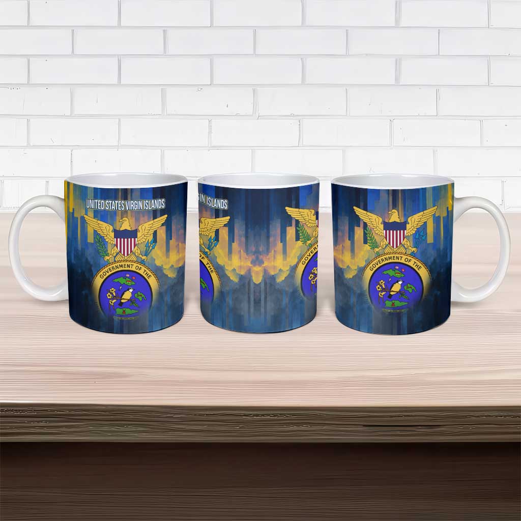 United States Virgin Islands Ceramic Mug with Blue Yellow Government Seal Design and Bald Eagle - Wonder Print Shop