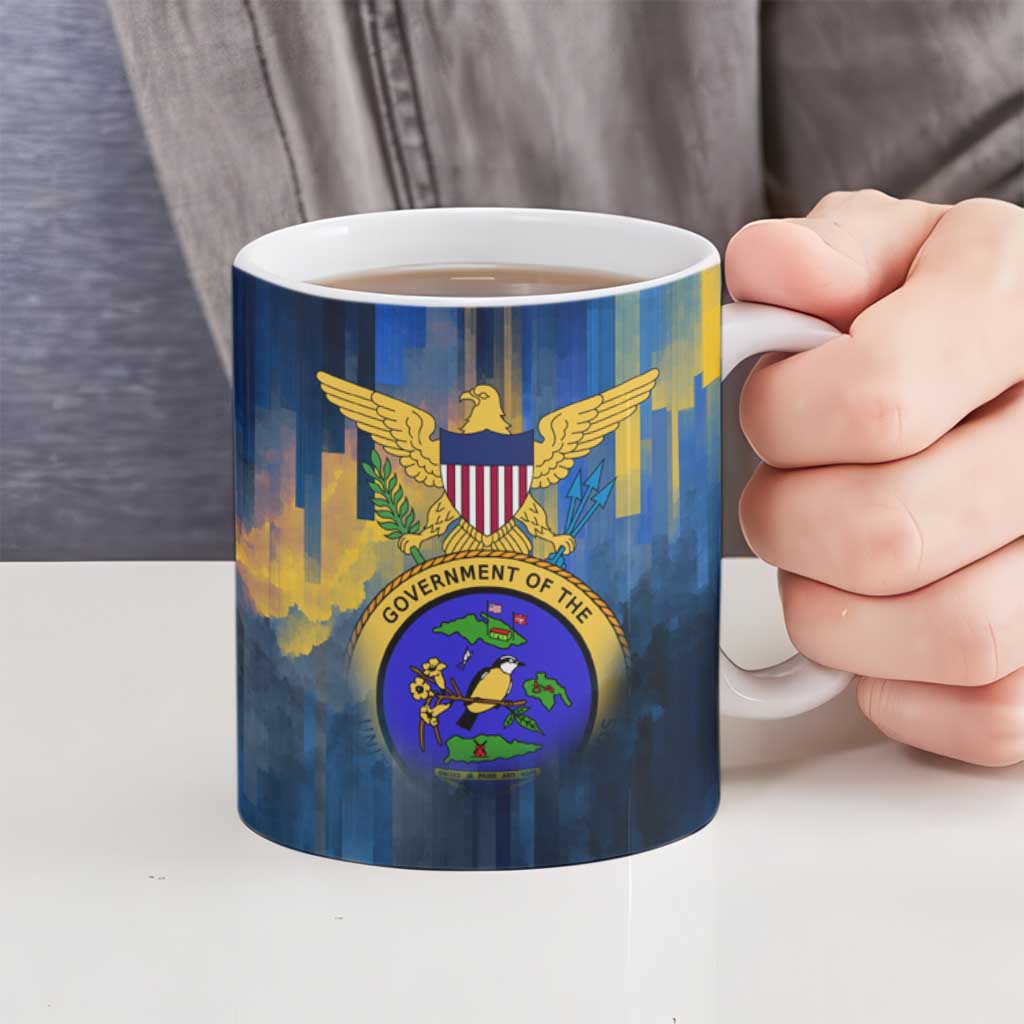 United States Virgin Islands Ceramic Mug with Blue Yellow Government Seal Design and Bald Eagle - Wonder Print Shop
