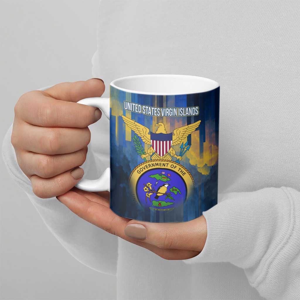 United States Virgin Islands Ceramic Mug with Blue Yellow Government Seal Design and Bald Eagle - Wonder Print Shop