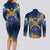 United States Virgin Islands Couples Matching Long Sleeve Bodycon Dress and Long Sleeve Button Shirt with Blue Yellow Government Seal Design and Bald Eagle - Wonder Print Shop