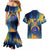 United States Virgin Islands Couples Matching Mermaid Dress and Hawaiian Shirt with Blue Yellow Government Seal Design and Bald Eagle - Wonder Print Shop