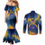 United States Virgin Islands Couples Matching Mermaid Dress and Long Sleeve Button Shirt with Blue Yellow Government Seal Design and Bald Eagle - Wonder Print Shop