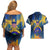 United States Virgin Islands Couples Matching Off Shoulder Short Dress and Hawaiian Shirt with Blue Yellow Government Seal Design and Bald Eagle - Wonder Print Shop