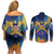 United States Virgin Islands Couples Matching Off Shoulder Short Dress and Long Sleeve Button Shirt with Blue Yellow Government Seal Design and Bald Eagle - Wonder Print Shop