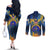 United States Virgin Islands Couples Matching Off The Shoulder Long Sleeve Dress and Long Sleeve Button Shirt with Blue Yellow Government Seal Design and Bald Eagle - Wonder Print Shop