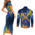 United States Virgin Islands Couples Matching Short Sleeve Bodycon Dress and Long Sleeve Button Shirt with Blue Yellow Government Seal Design and Bald Eagle - Wonder Print Shop