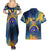 United States Virgin Islands Couples Matching Summer Maxi Dress and Hawaiian Shirt with Blue Yellow Government Seal Design and Bald Eagle - Wonder Print Shop
