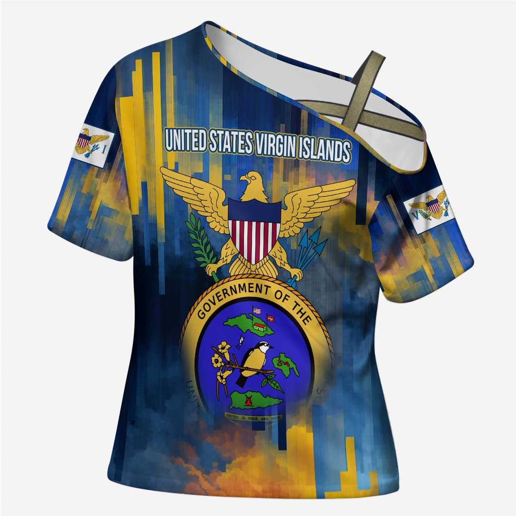 United States Virgin Islands Cross Shoulder Shirt with Blue Yellow Government Seal Design and Bald Eagle - Wonder Print Shop