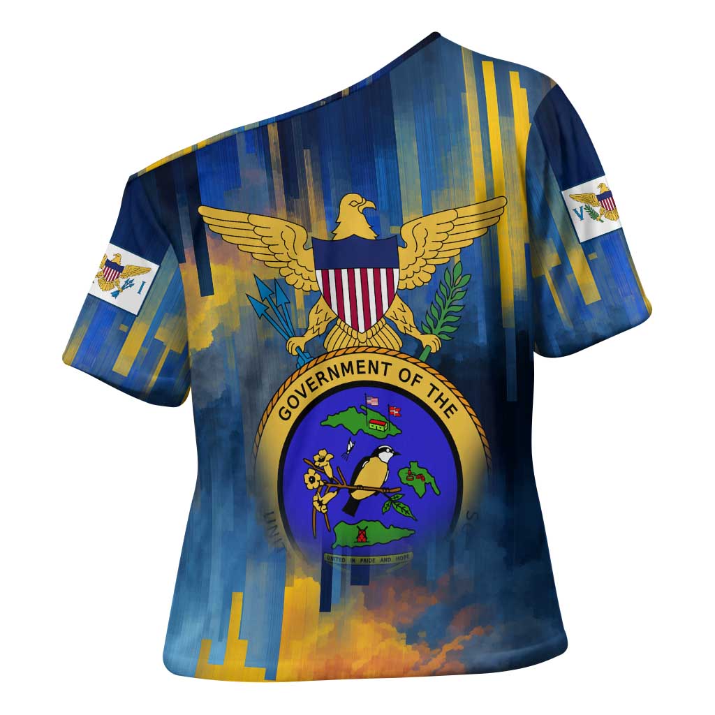 United States Virgin Islands Cross Shoulder Shirt with Blue Yellow Government Seal Design and Bald Eagle - Wonder Print Shop