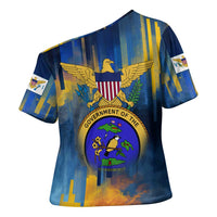 United States Virgin Islands Cross Shoulder Shirt with Blue Yellow Government Seal Design and Bald Eagle - Wonder Print Shop