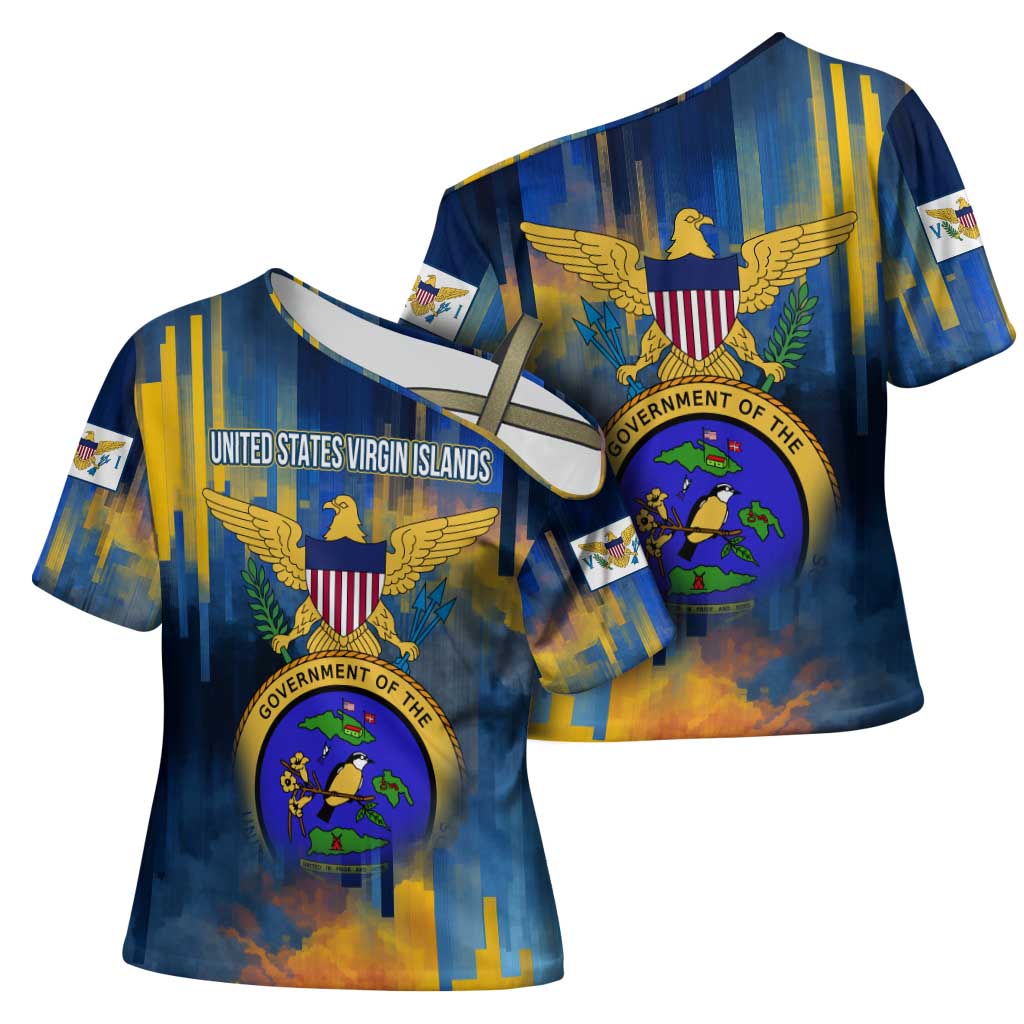 United States Virgin Islands Cross Shoulder Shirt with Blue Yellow Government Seal Design and Bald Eagle - Wonder Print Shop