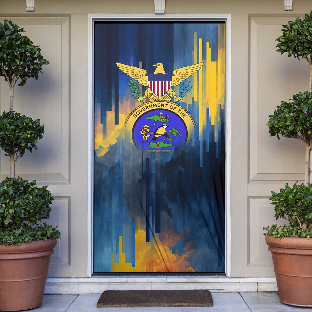 United States Virgin Islands Door Cover with Blue Yellow Government Seal Design and Bald Eagle - Wonder Print Shop