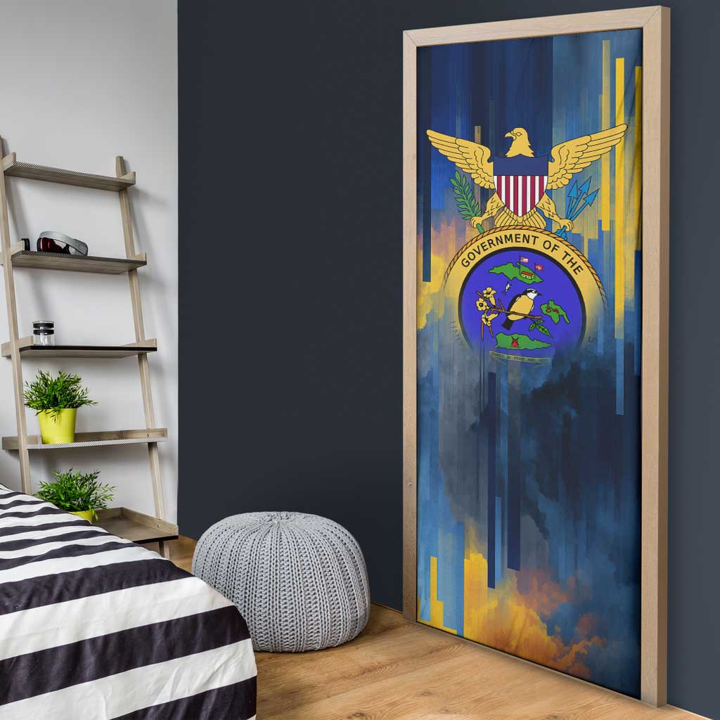 United States Virgin Islands Door Cover with Blue Yellow Government Seal Design and Bald Eagle - Wonder Print Shop
