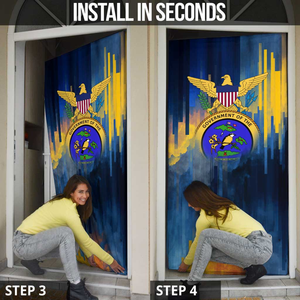 United States Virgin Islands Door Cover with Blue Yellow Government Seal Design and Bald Eagle - Wonder Print Shop