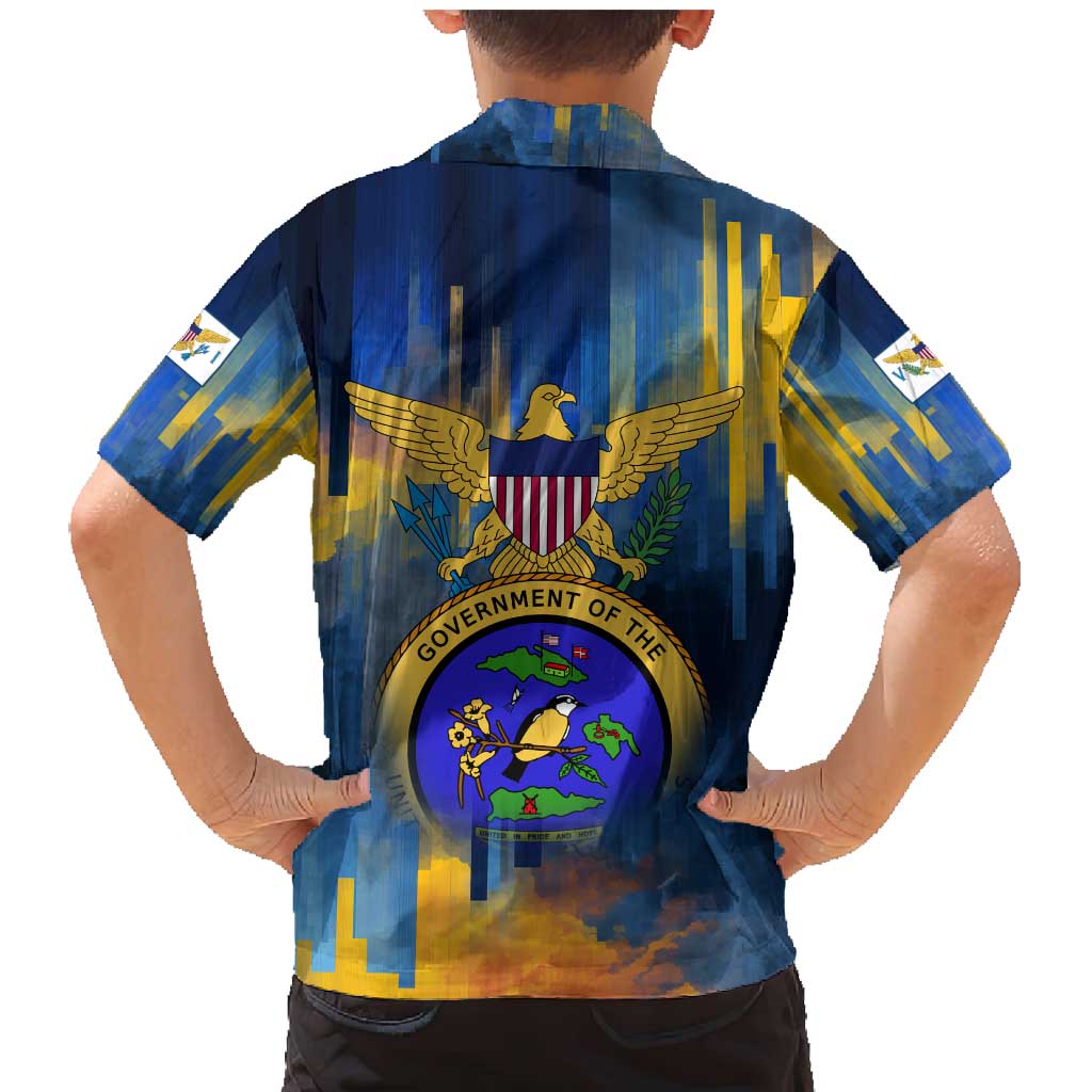 United States Virgin Islands Family Matching Mermaid Dress and Hawaiian Shirt with Blue Yellow Government Seal Design and Bald Eagle - Wonder Print Shop
