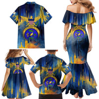 United States Virgin Islands Family Matching Mermaid Dress and Hawaiian Shirt with Blue Yellow Government Seal Design and Bald Eagle - Wonder Print Shop