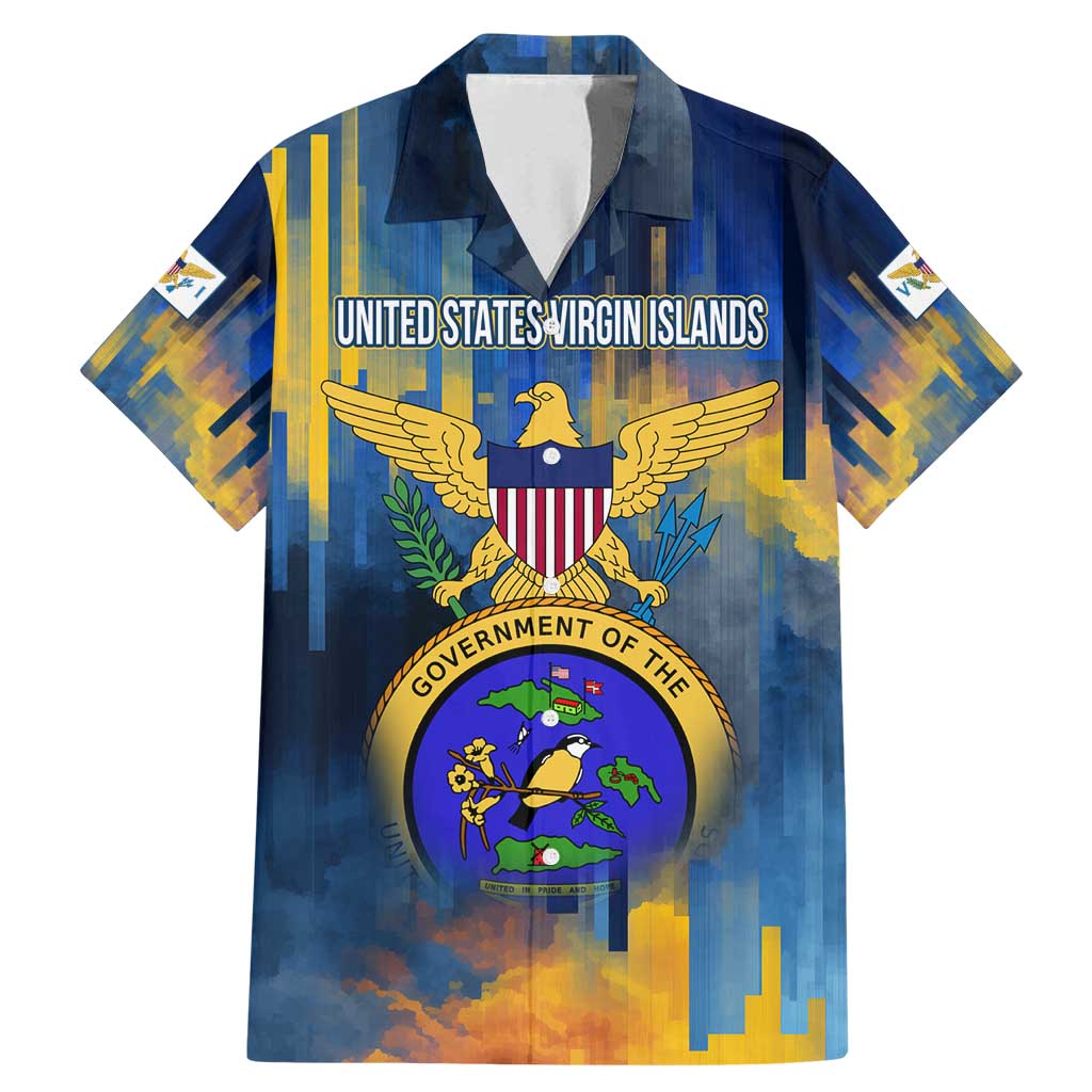 United States Virgin Islands Family Matching Mermaid Dress and Hawaiian Shirt with Blue Yellow Government Seal Design and Bald Eagle - Wonder Print Shop