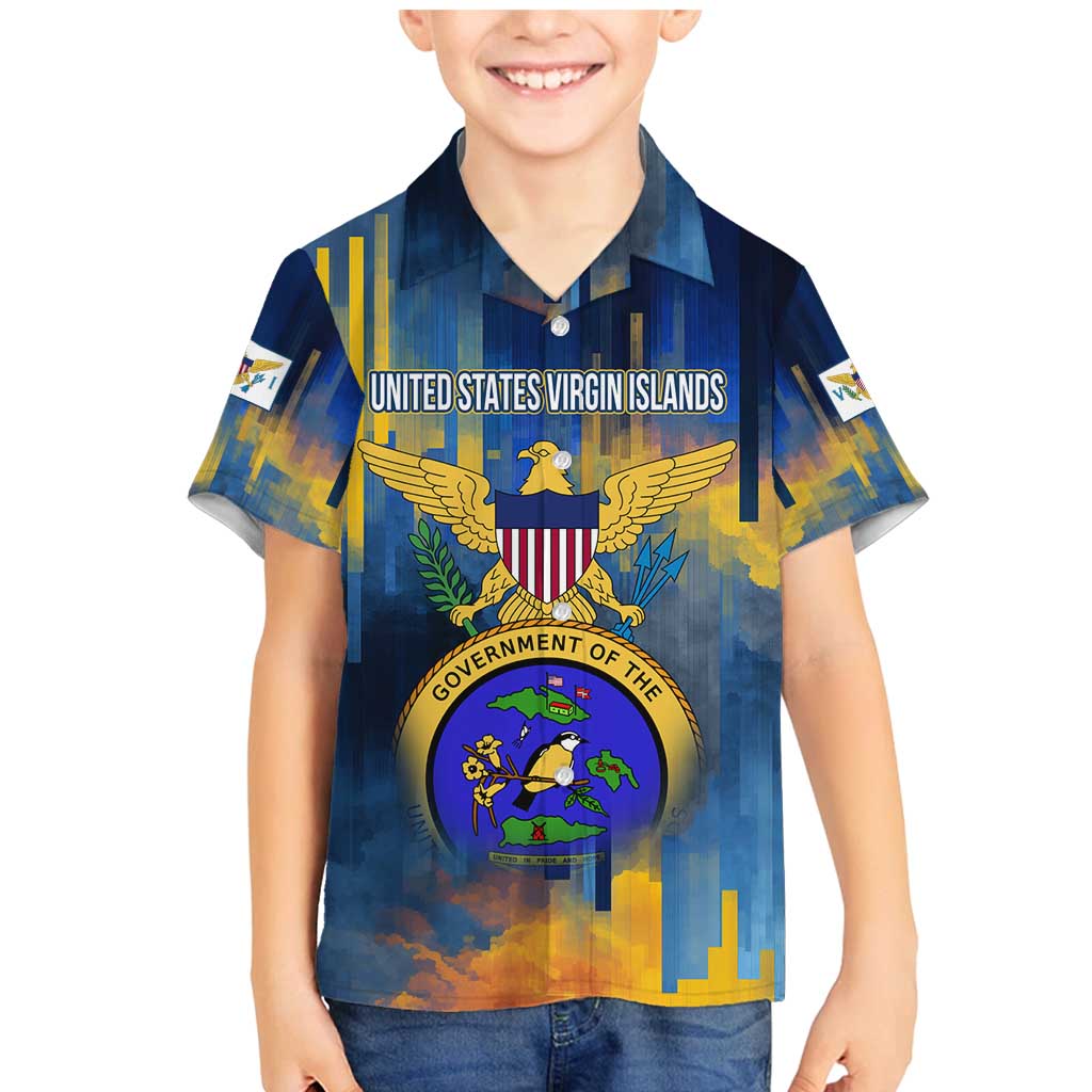 United States Virgin Islands Family Matching Mermaid Dress and Hawaiian Shirt with Blue Yellow Government Seal Design and Bald Eagle - Wonder Print Shop