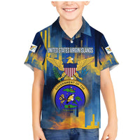 United States Virgin Islands Family Matching Mermaid Dress and Hawaiian Shirt with Blue Yellow Government Seal Design and Bald Eagle - Wonder Print Shop