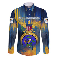 United States Virgin Islands Family Matching Off The Shoulder Long Sleeve Dress and Hawaiian Shirt with Blue Yellow Government Seal Design and Bald Eagle - Wonder Print Shop