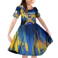 United States Virgin Islands Family Matching Off Shoulder Short Dress and Hawaiian Shirt with Blue Yellow Government Seal Design and Bald Eagle - Wonder Print Shop