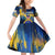 United States Virgin Islands Family Matching Off Shoulder Short Dress and Hawaiian Shirt with Blue Yellow Government Seal Design and Bald Eagle - Wonder Print Shop