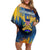 United States Virgin Islands Family Matching Off Shoulder Short Dress and Hawaiian Shirt with Blue Yellow Government Seal Design and Bald Eagle - Wonder Print Shop