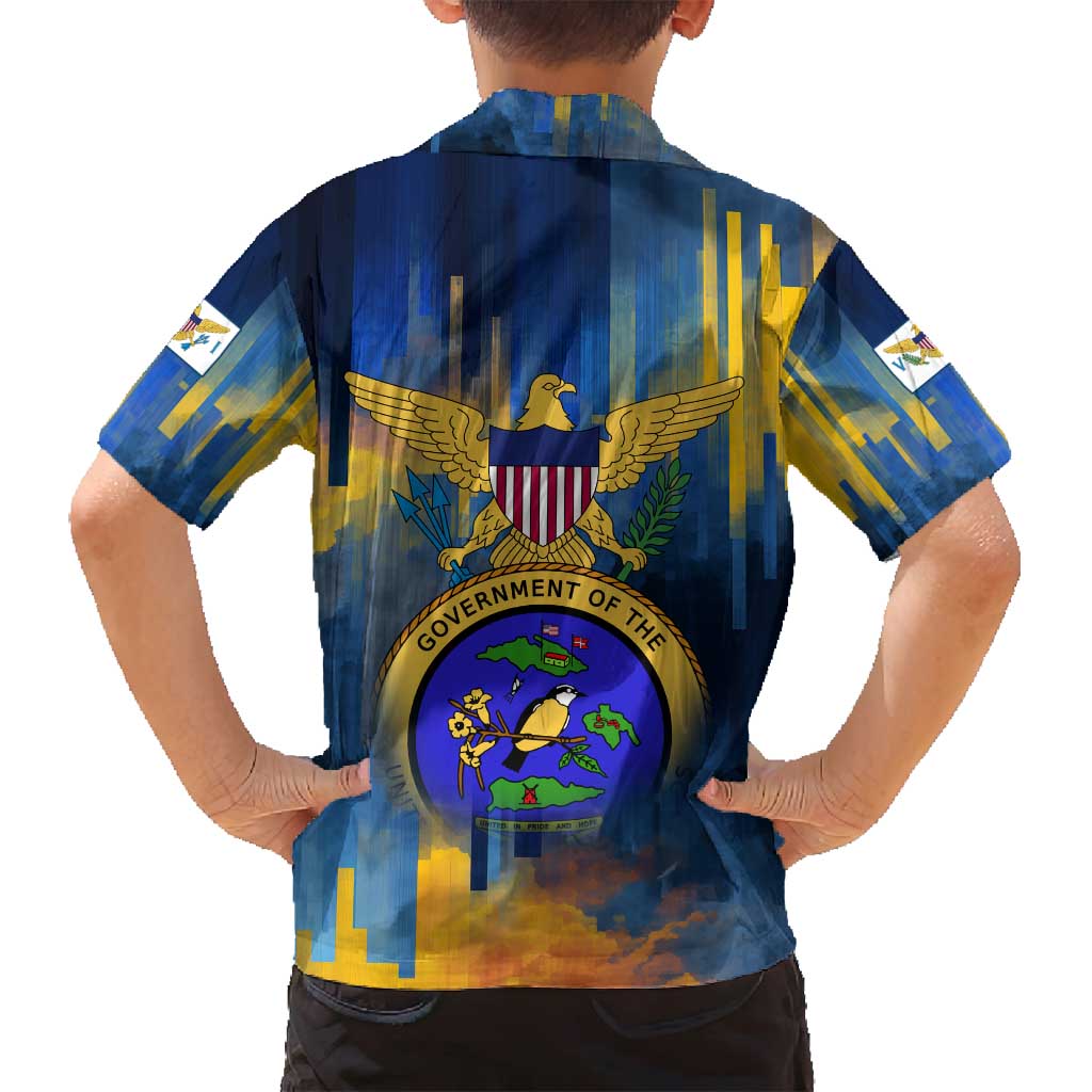 United States Virgin Islands Family Matching Puletasi and Hawaiian Shirt with Blue Yellow Government Seal Design and Bald Eagle - Wonder Print Shop