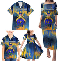 United States Virgin Islands Family Matching Puletasi and Hawaiian Shirt with Blue Yellow Government Seal Design and Bald Eagle - Wonder Print Shop